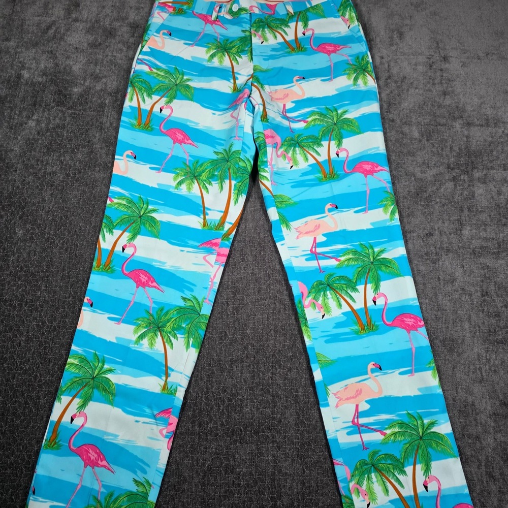 OppoSuits Mens 34x34 Flamingo Tropical Print Dress Pants Blue Pink Flamingo Guy